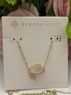NWT Kendra Scott Celeste Cloud Short Pendant Necklace gold Matte Dichroic Glass